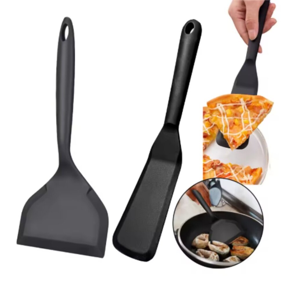2pc Silicone Spatula Turner Heat Resistant Non Stick Pancake Spatula Wide & Thin